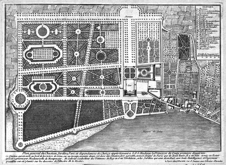 Plan général du château, du parc et des dépendances avec les transformations de la princesse de Conti.