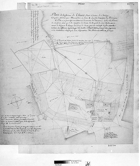 Plan de la ferme de Thiais sur lequel apparait la fontaine.