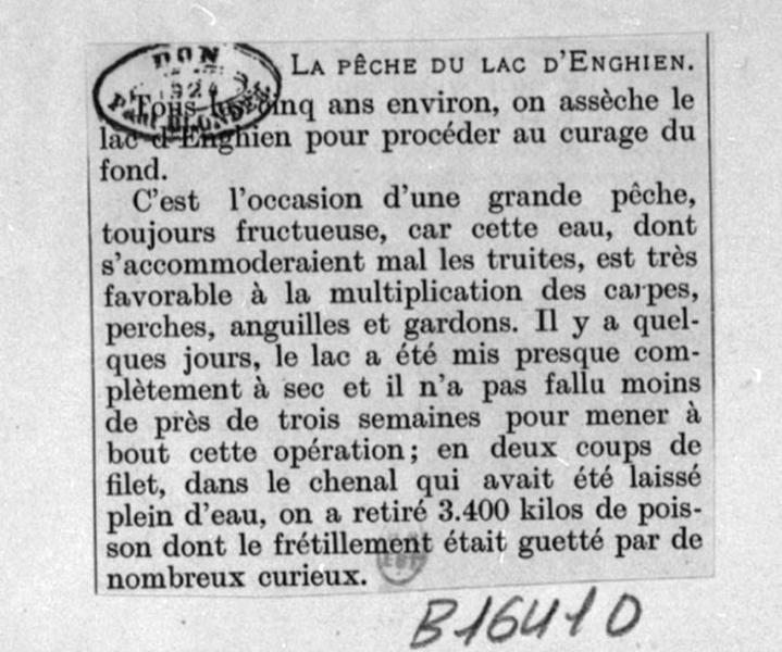 Article extrait de la presse (s.d.) à propos de l'assèchement du lac.