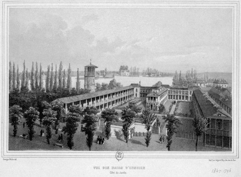 Vue cavalière de l'établissement prise vers le lac.