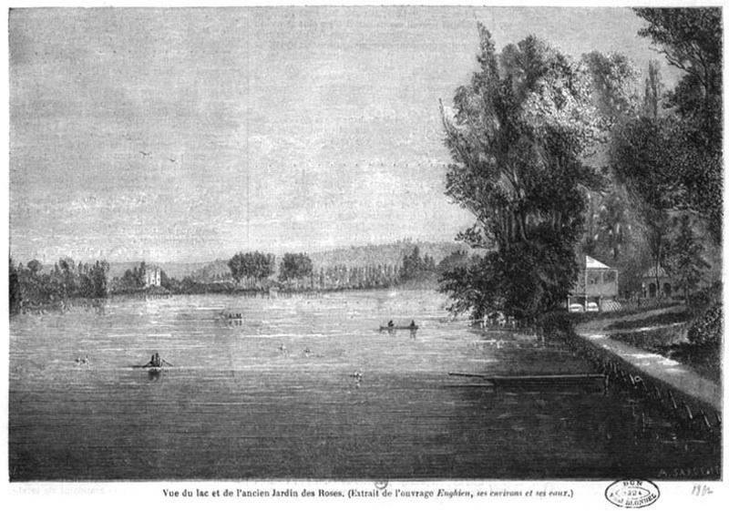 Vue du lac et de l'ancien jardin des Roses d'Enghien.