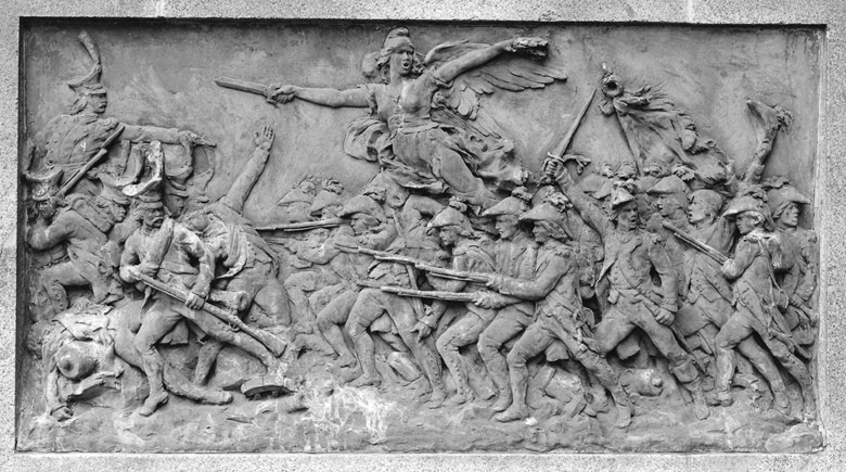 Détail du bas-relief : La Marseillaise entraînant les soldats de la République à Valmy.