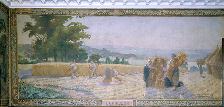 Vue d'ensemble du tableau La Moisson, peint par Henry Delacroix, 1909.