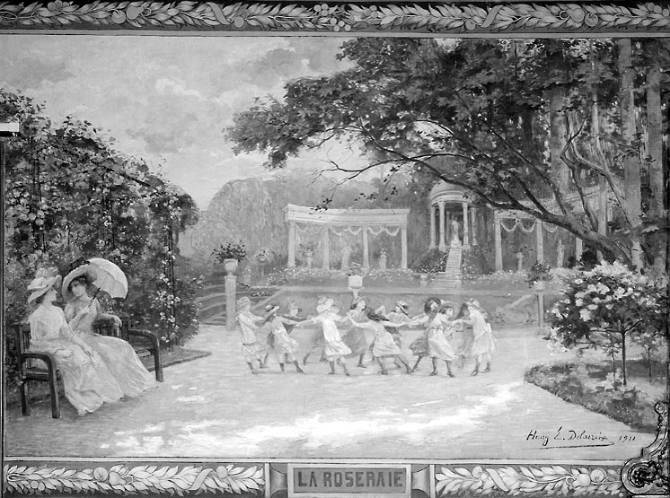 Vue d'ensemble du tableau La Roseraie, peint par Henry Delacroix, 1911.