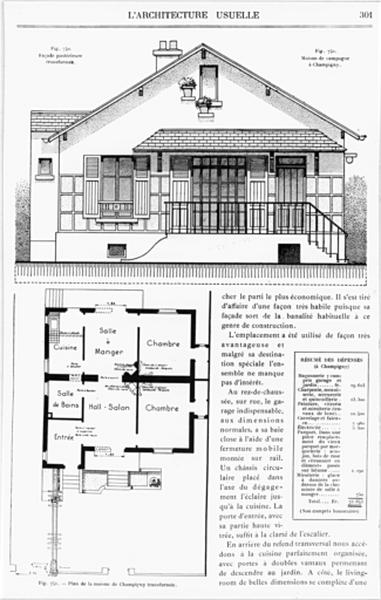 Plan et élévation postérieure d'une maison projetée : non localisée.