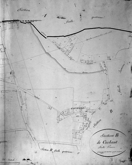 Plan cadastral de la commune d'Arcueil : détail de la section B dite de Cachan, première feuille.