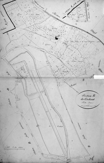 Plan cadastral de la commune d'Arcueil : détail de la section B dite de Cachan, deuxième feuille.