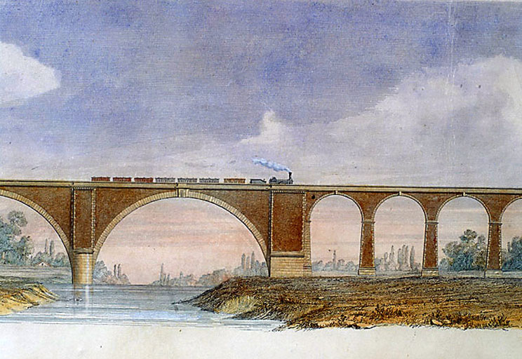 Elévation générale, coupe longitudinale partielle et plan.