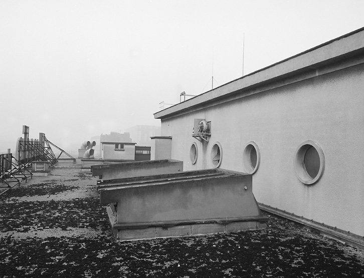 Toiture-terrasse et lanternaux au-dessus des quais de chargement.