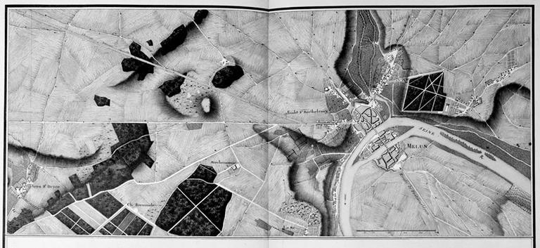 Extrait de l'Atlas de Trudaine : carte de Melun et de ses environs.