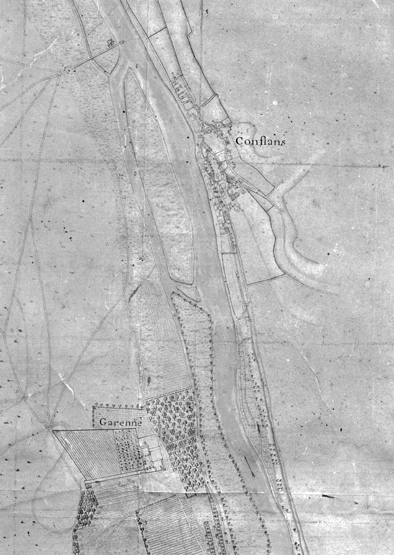 Carte de Conflans en 1686 : détail de la carte de la forêt royale de Saint-Germain.