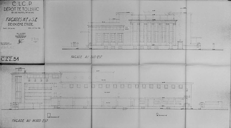 Elévation nord-est et sud-est, 2e projet, 1956.