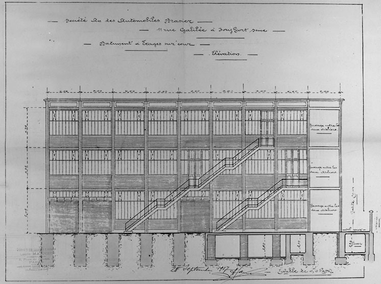 Elévation du bâtiment métallique côté cour, septembre 1917.