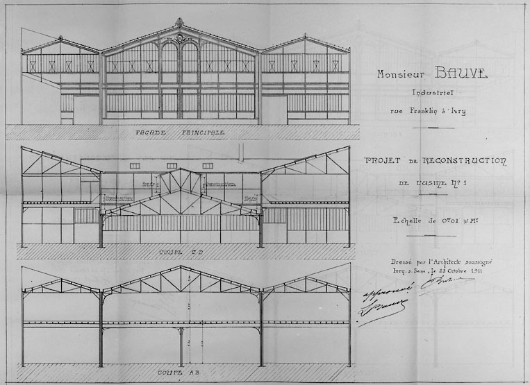 Elévation et coupes, projet, 1911.