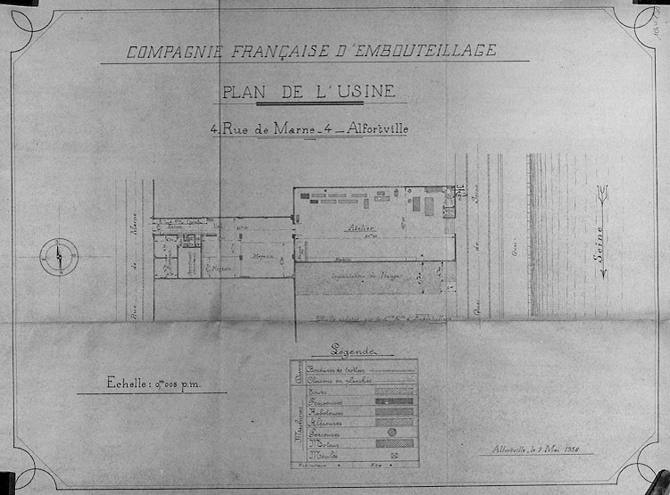 Plan de l'usine de la Compagnie Française d'embouteillage, 1936.