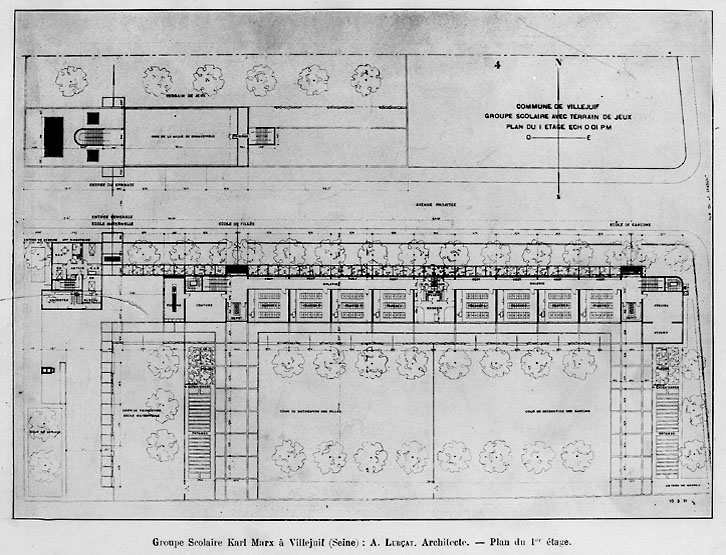 Plan du premier étage du stade et du groupe scolaire.