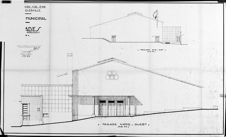 Gymnase Auguste Delaune : façades sud-est et nord-ouest (vers le stade).