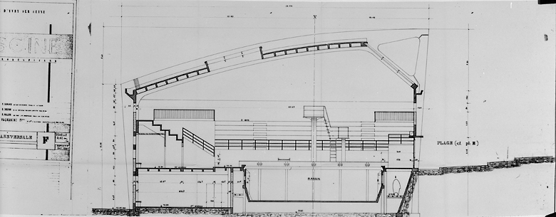 Coupe transversale sur la piscine.
