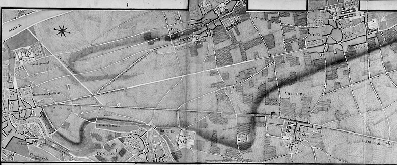 Situation de Villejuif en 1750 : extrait de l'atlas dit de Trudaine.