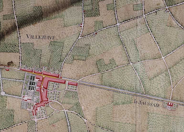 Vue rapprochée du village de Villejuif : extrait de l'Atlas Trudaine.