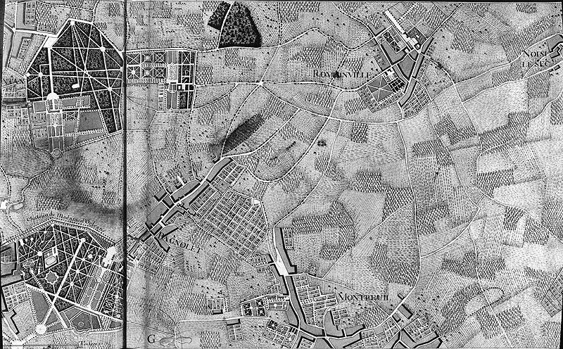 Carte de l'époque, détail sur Montreuil, Bagnolet, Romainville