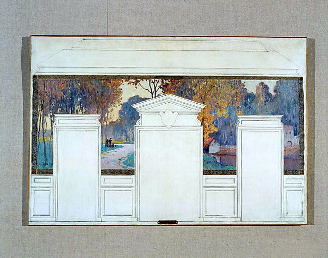 2 peintures monumentales (décor d'architecture, décor intérieur) : place de Fresnes (une), carrières (les), labour au déclin du jour (le), Fresnes, sur le plateau, batteurs de blé (les), place de Fresnes (une), carrières (les), labour au déclin du jour