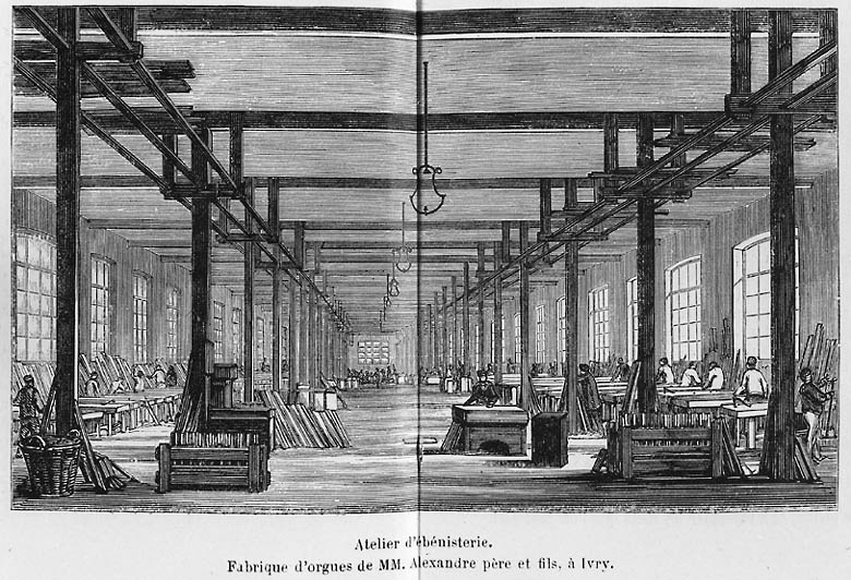 La fabrique des orgues Alexandre : l'atelier d'ébénisterie.