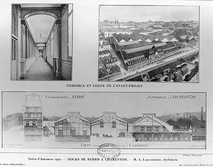 Vue d'ensemble et coupe des entrepôts.