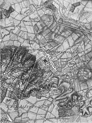 Carte des chasses, feuille 1 : le village.