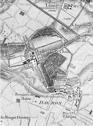 Carte des chasses : le domaine de Wideville qui jouxte le village de Davron dépend de la commune voisine de Crespières.