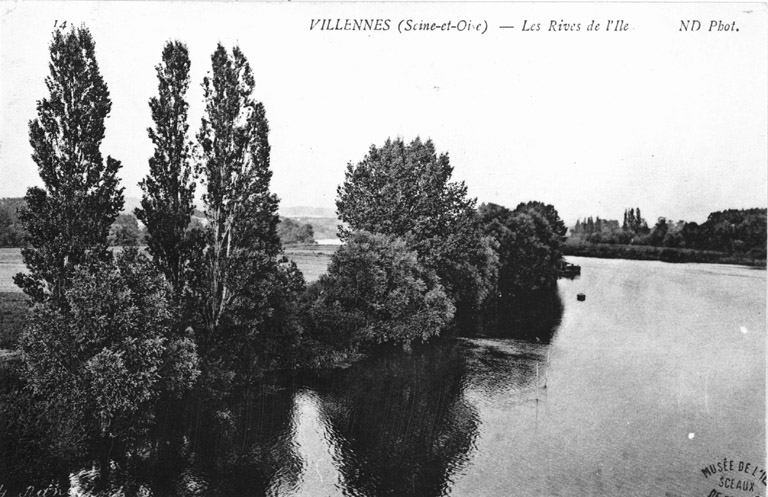 Vue de l'île de Villennes avant l'implantation d'un lotissement.