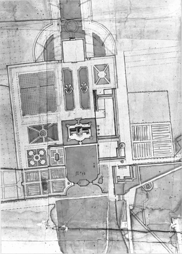 Plan du château, détail des jardins.