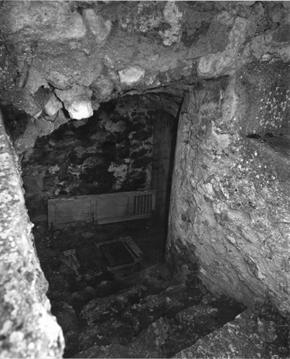 Vue de l'accès extérieur à la cave et de l'escalier en équerre.