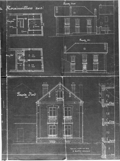 Plans, coupes et élévations de l'architecte E. Buffet.