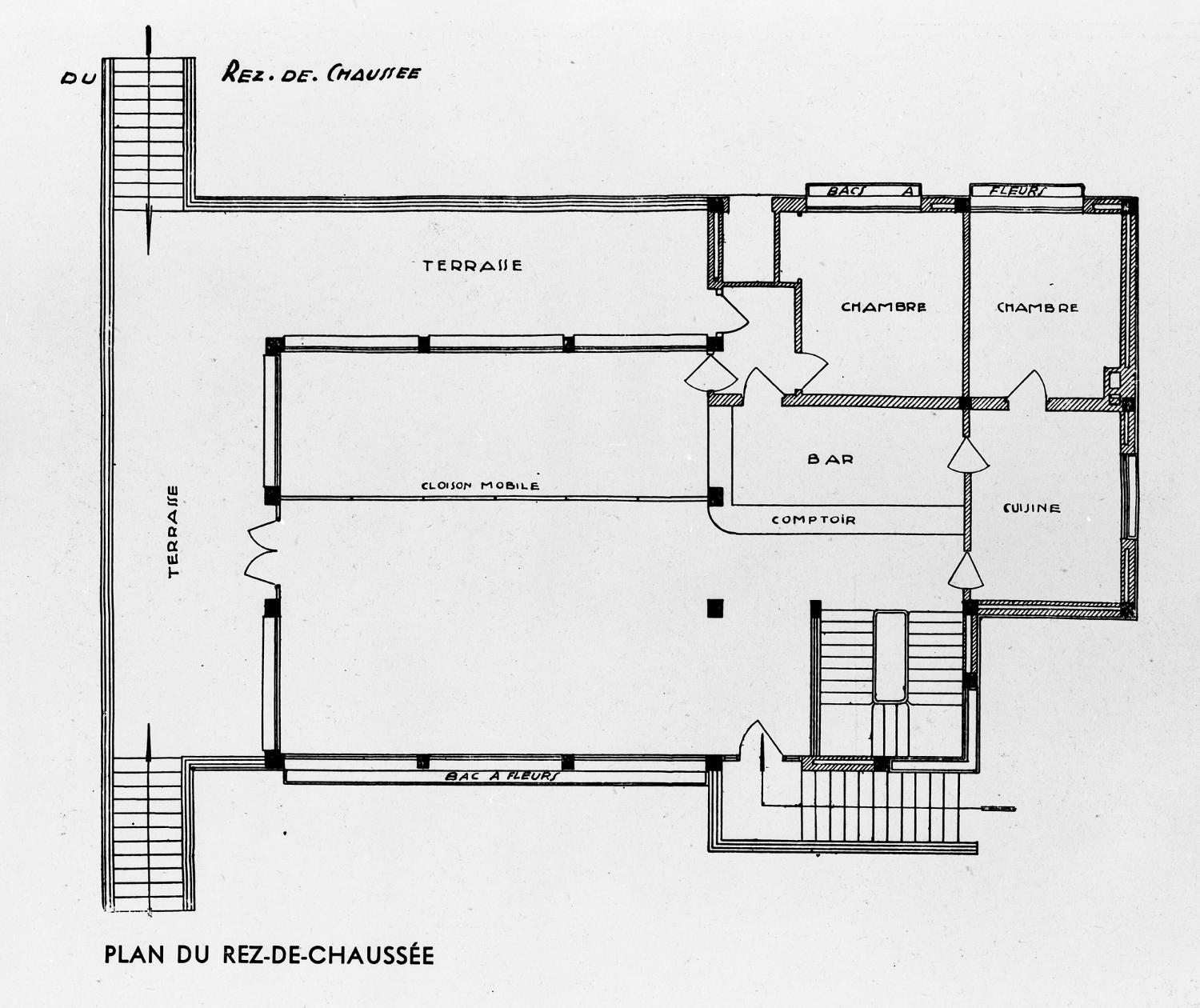 1934, la maison du pilote (aéroport d'Orly), plan du rez-de-chaussée, l'Architecture Aujourd'hui, juin 1934, p.34-35.