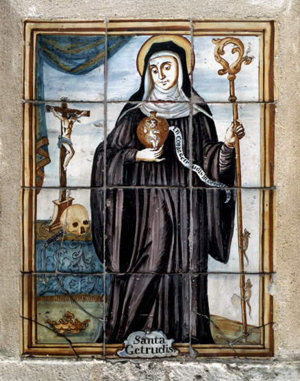 Tableau de céramique : sainte Gertrude