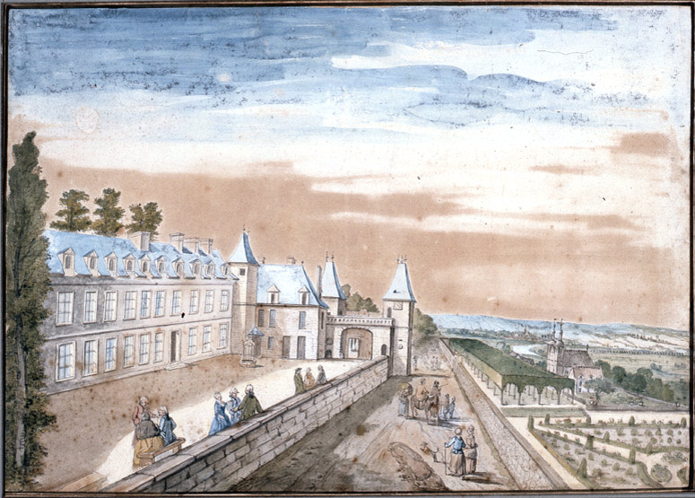 Vue perspective de la cour du château.