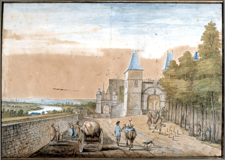 Vue perspective de l'entrée du château.