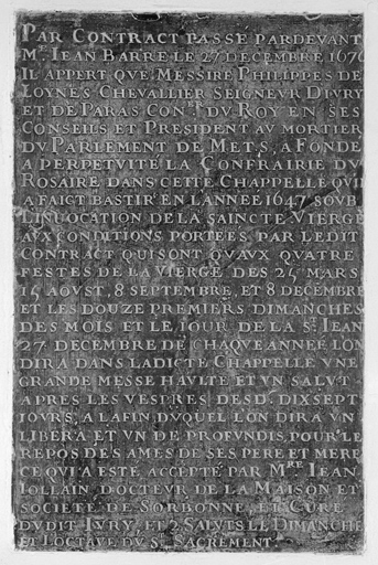 Plaque commémorative, de l'institution de la confrérie du Rosaire