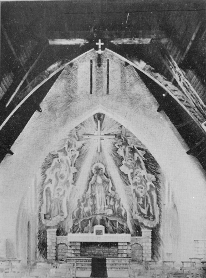 Vue du choeur orné de la peinture monumentale.