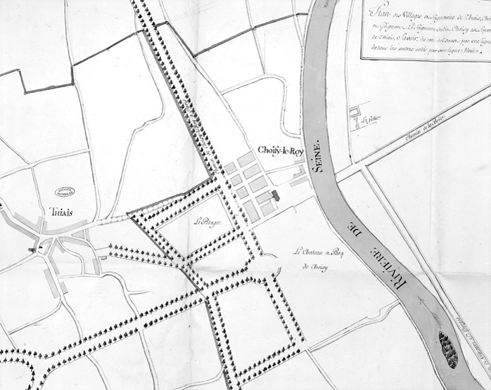 Plan de la zone 1 du 'nouveau village' avec l'église royale et paroissiale.