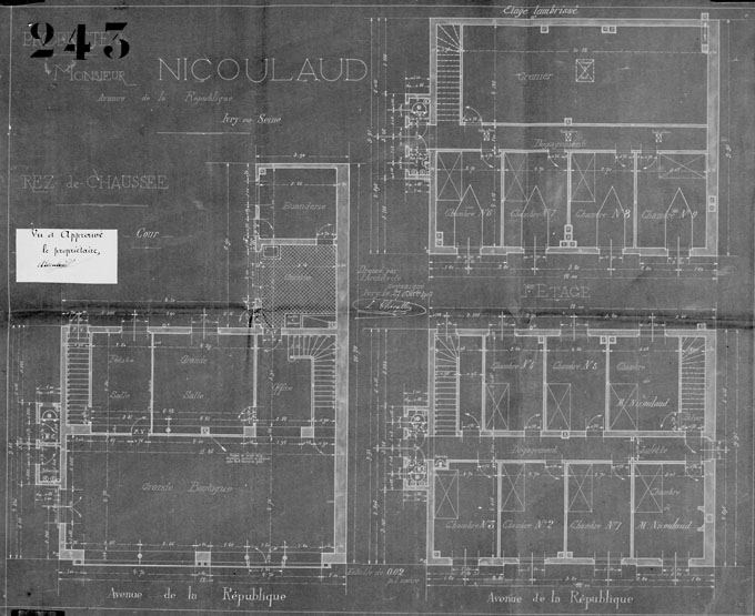 Plans du rez-de-chaussée, de l'étage carré et de l'étage de comble.