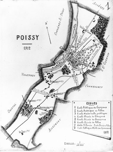 Plan de la ville avec la localisation des écoles publiques.
