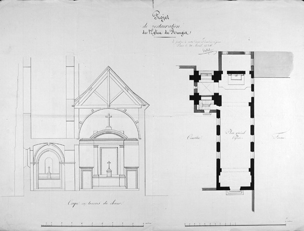 Projet de restauration de l'église : plan et coupe sur le choeur.