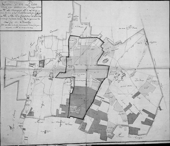 Vue générale de la copie d'un plan de Chevilly et ses environs.