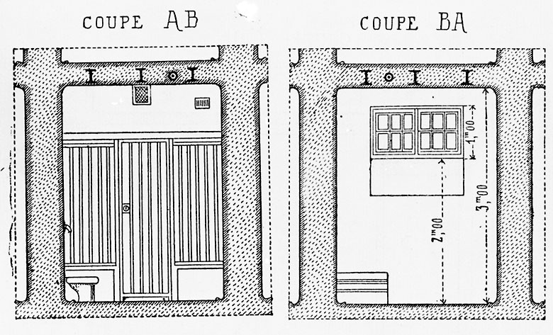 Coupes transversales d'une cellule du quartier de correction.