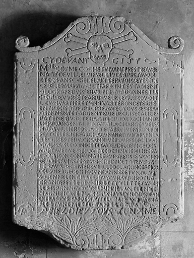 Dalle funéraire, plaque commémorative, de fondation de messe, de Cosme Cochet