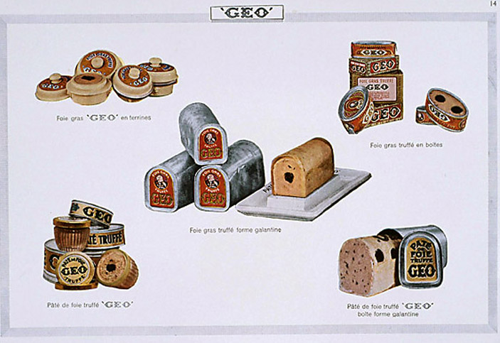 Catalogue publicitaire de la société GEO, vers 1935 : foie gras truffé.