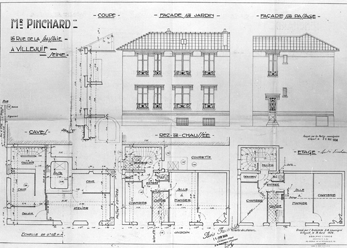 Plans, coupe et élévations.