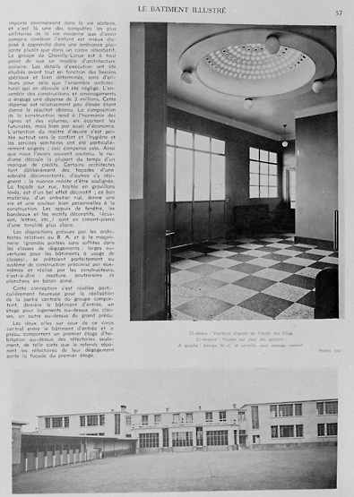Elévation sur cour de l'école des garçons et vestibule de l'école des filles.